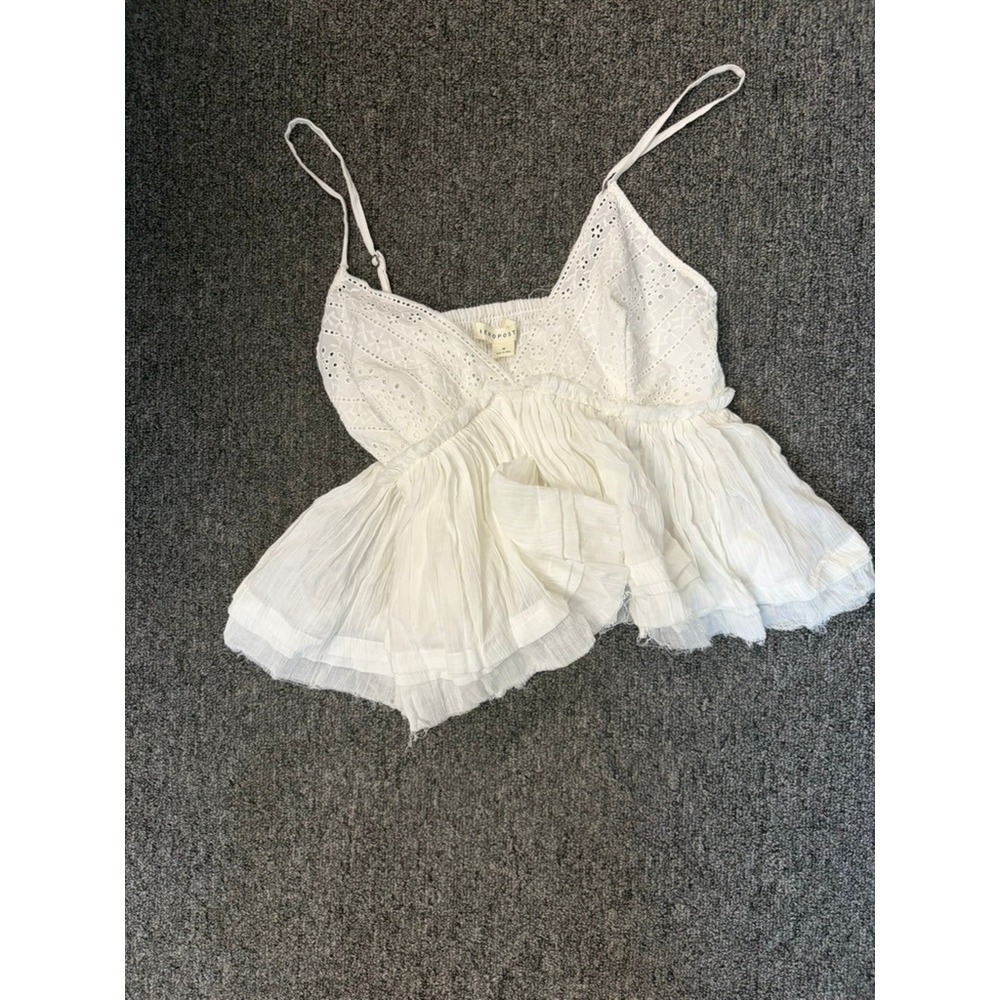 Aeropostale White Eyelet Babydoll Cami Top Smocked Back Peplum Tank Small NWT